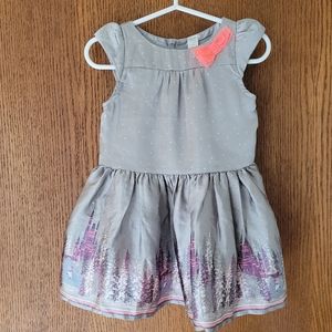 Cherokee 18 month Winter Scene Satin Baby Dress Snow Trees Ice Skater in Gray